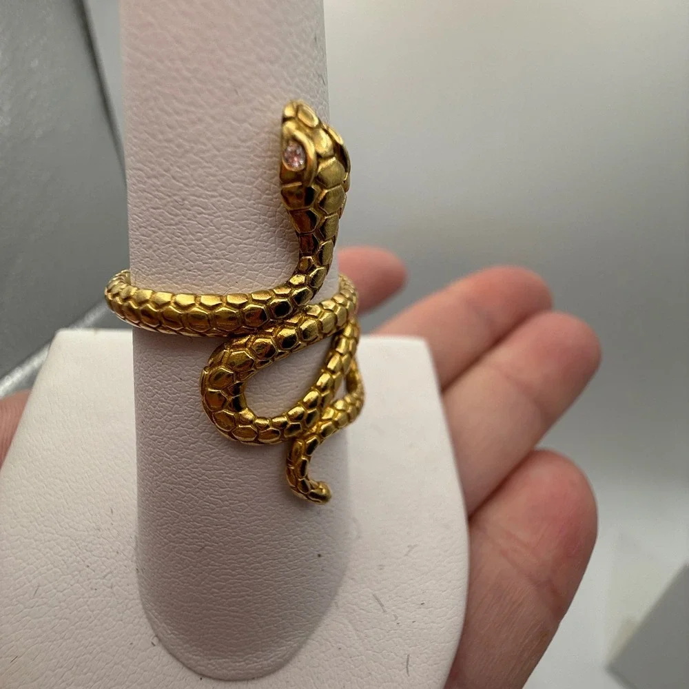 JLRY Snake Wrap Ring Women Size 7.5 Gold Plated 925 Sterling Silver Serpent New